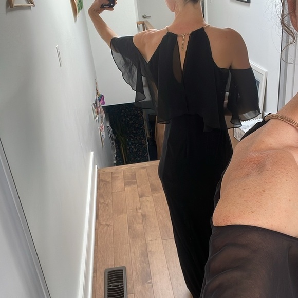 BA Nites Melanie Lyne Maxi Dress Off The Shoulder Gold Chain Neckline Black 4 - Picture 15 of 16